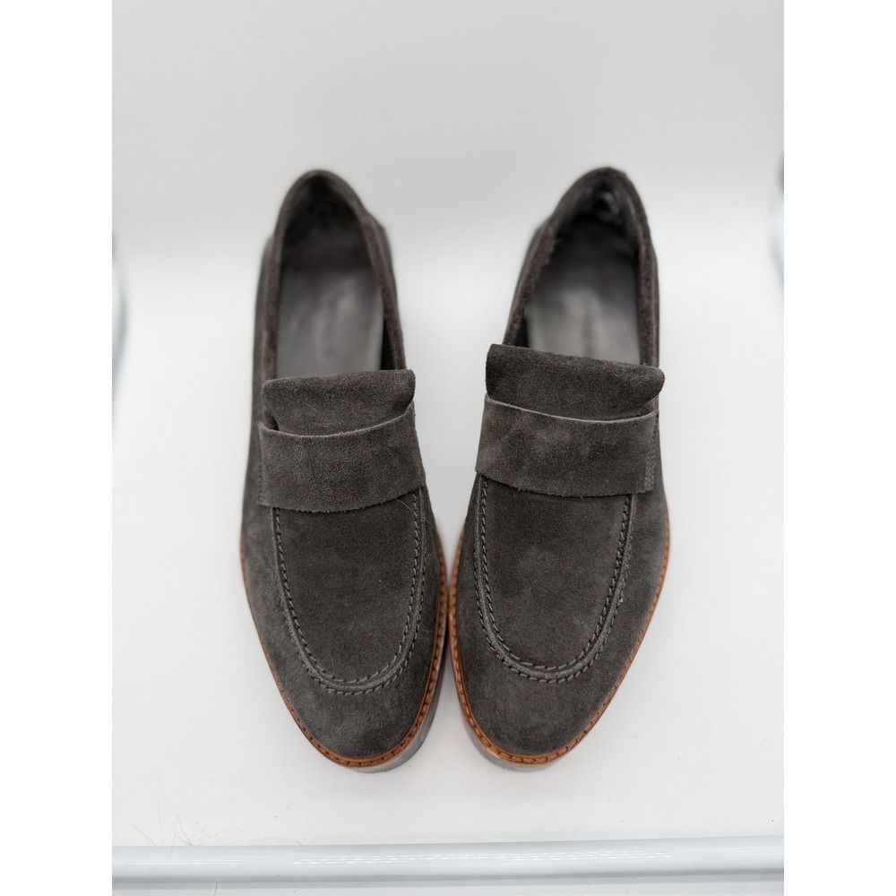 Vince Womens Suede Platform Wedge Loafers Charcoal Grey Slip‎ On Shoes